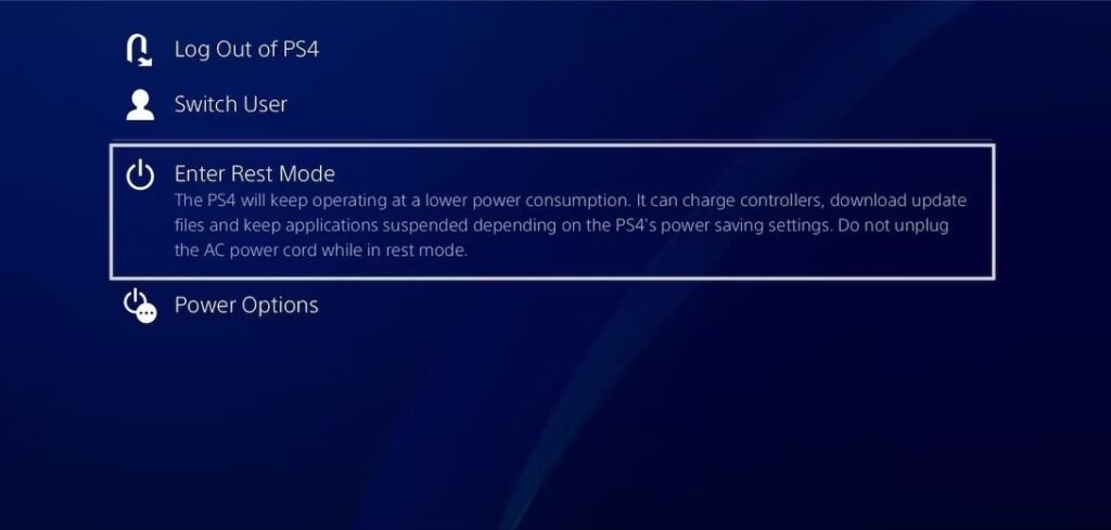 this pic describing how to enter rest mode in ps4